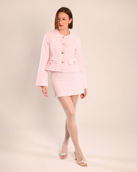 Tweed mini skirt co-ord in pink