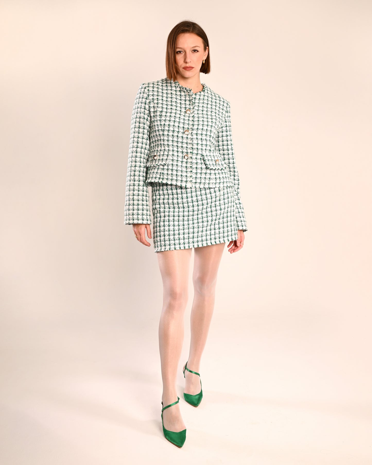 Tweed mini skirt co-ord in green