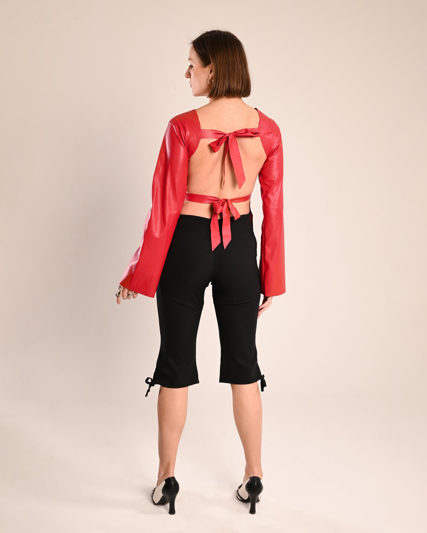 Scarlet leather open back top