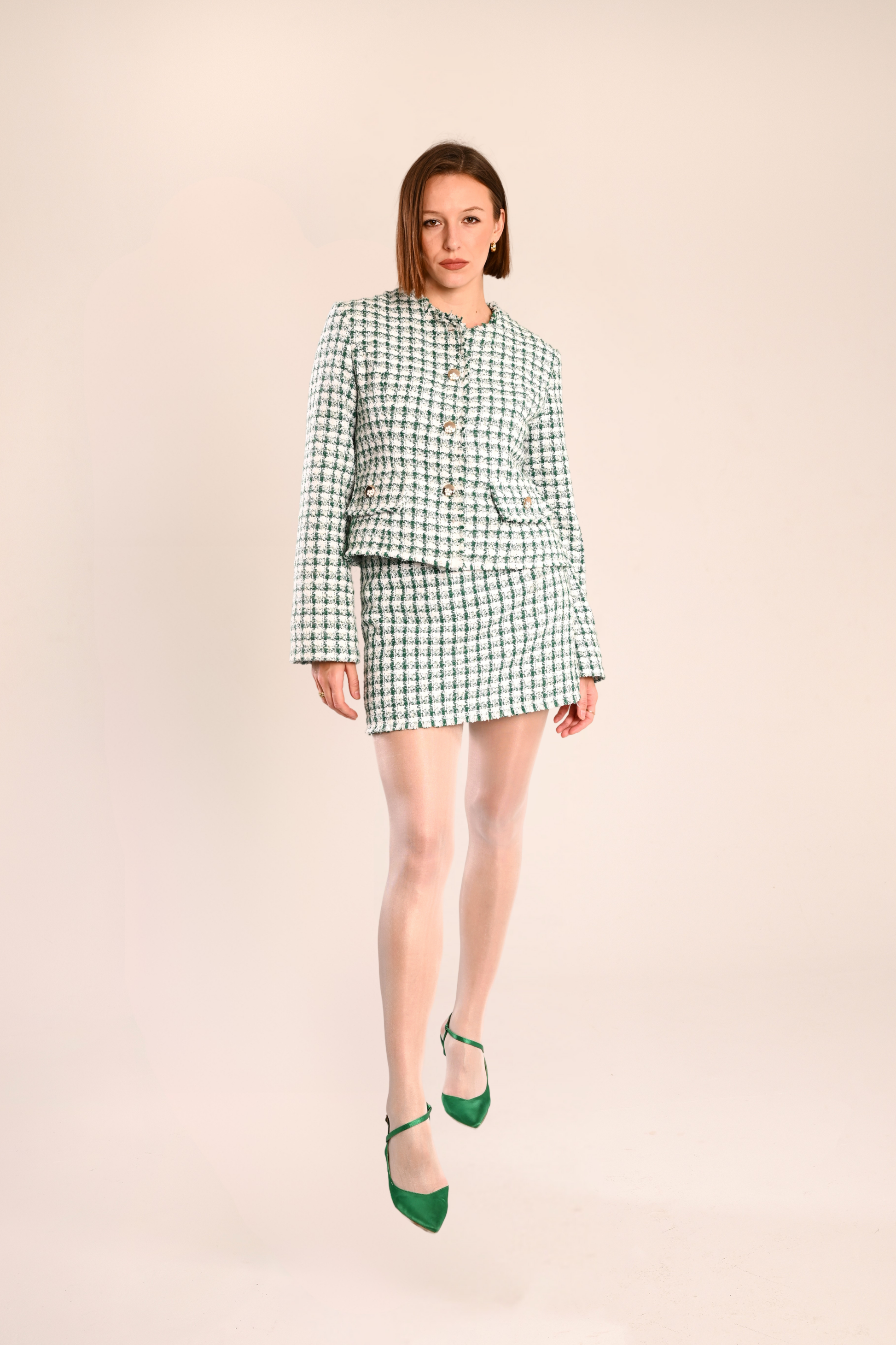 Tweed mini skirt co-ord in green