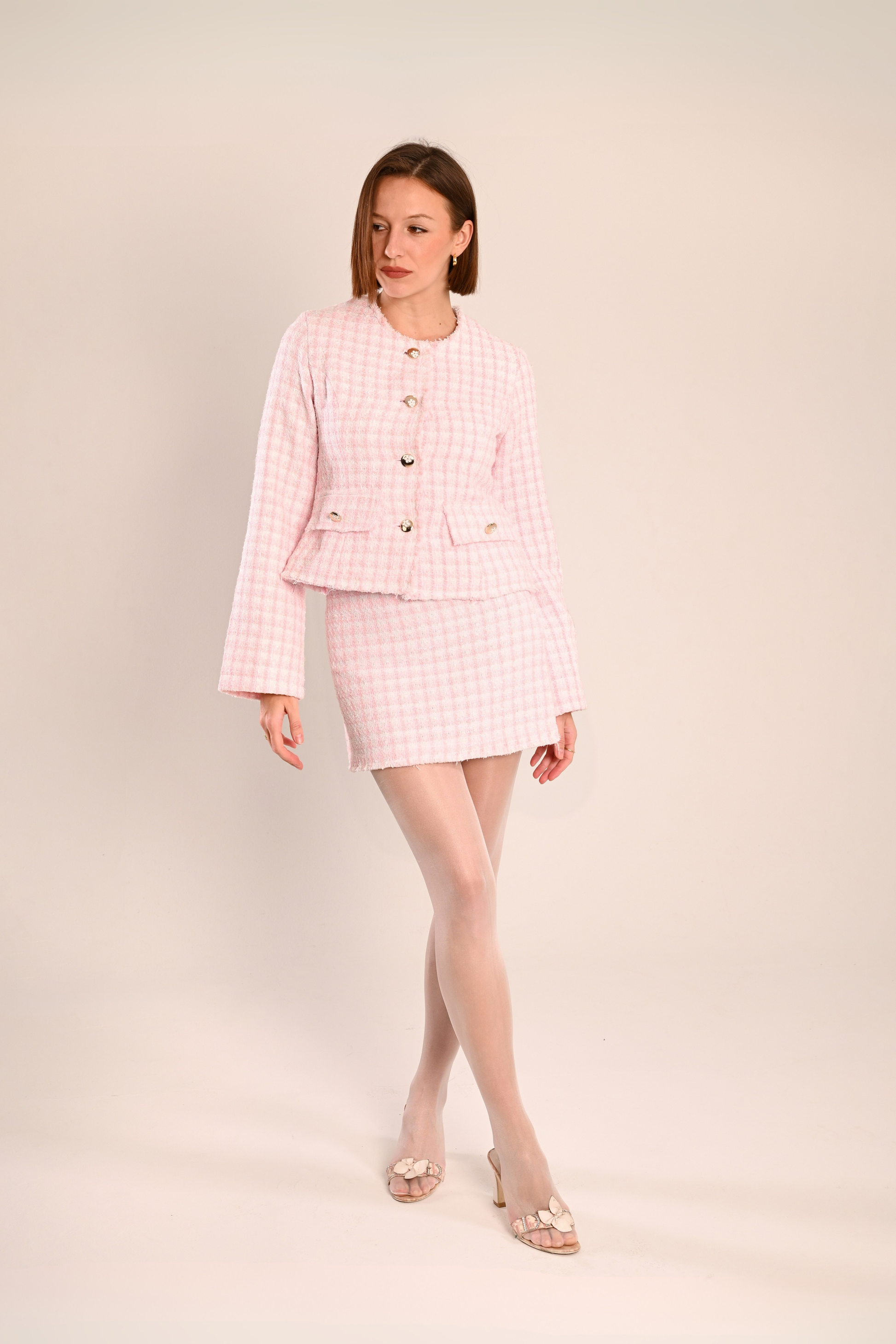 Tweed mini skirt co-ord in green