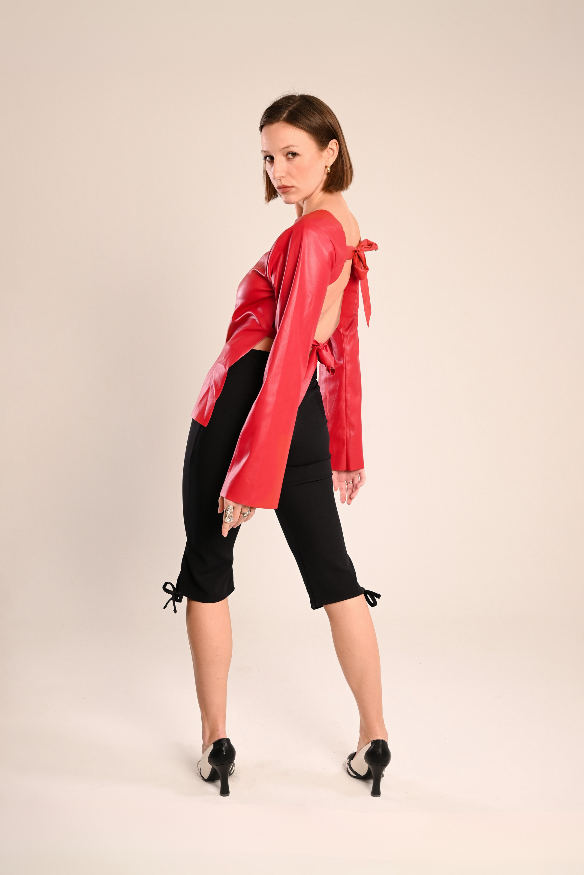Scarlet leather open back top