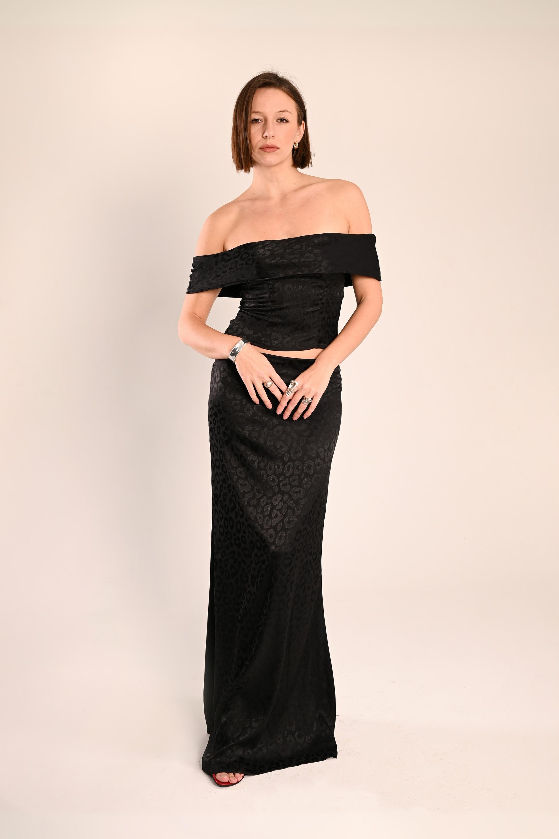 Satin co-ord in black cheetah print