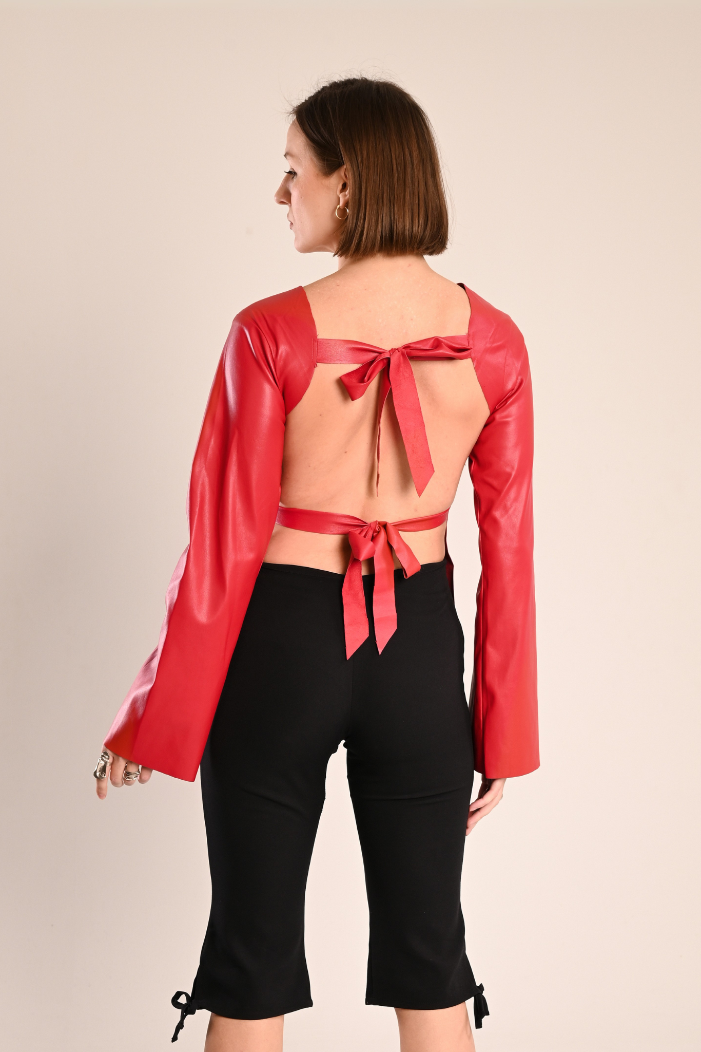 Scarlet leather open back top